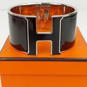 Hermes Enamel Extra Wide Clic Clac H Bracelet GM Black